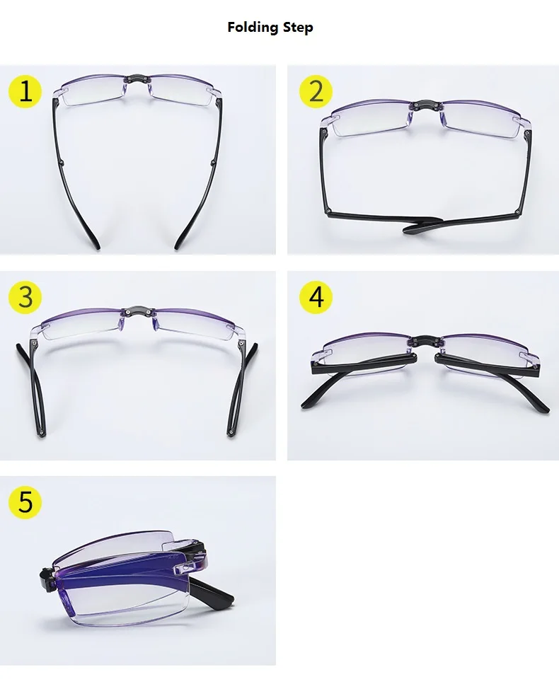 Herren Lesebrille Anti-Blaulicht-Brille Klappbare Lesebrille mit Etui Schwarz HD Unisex Klare Brille – Detail 8
