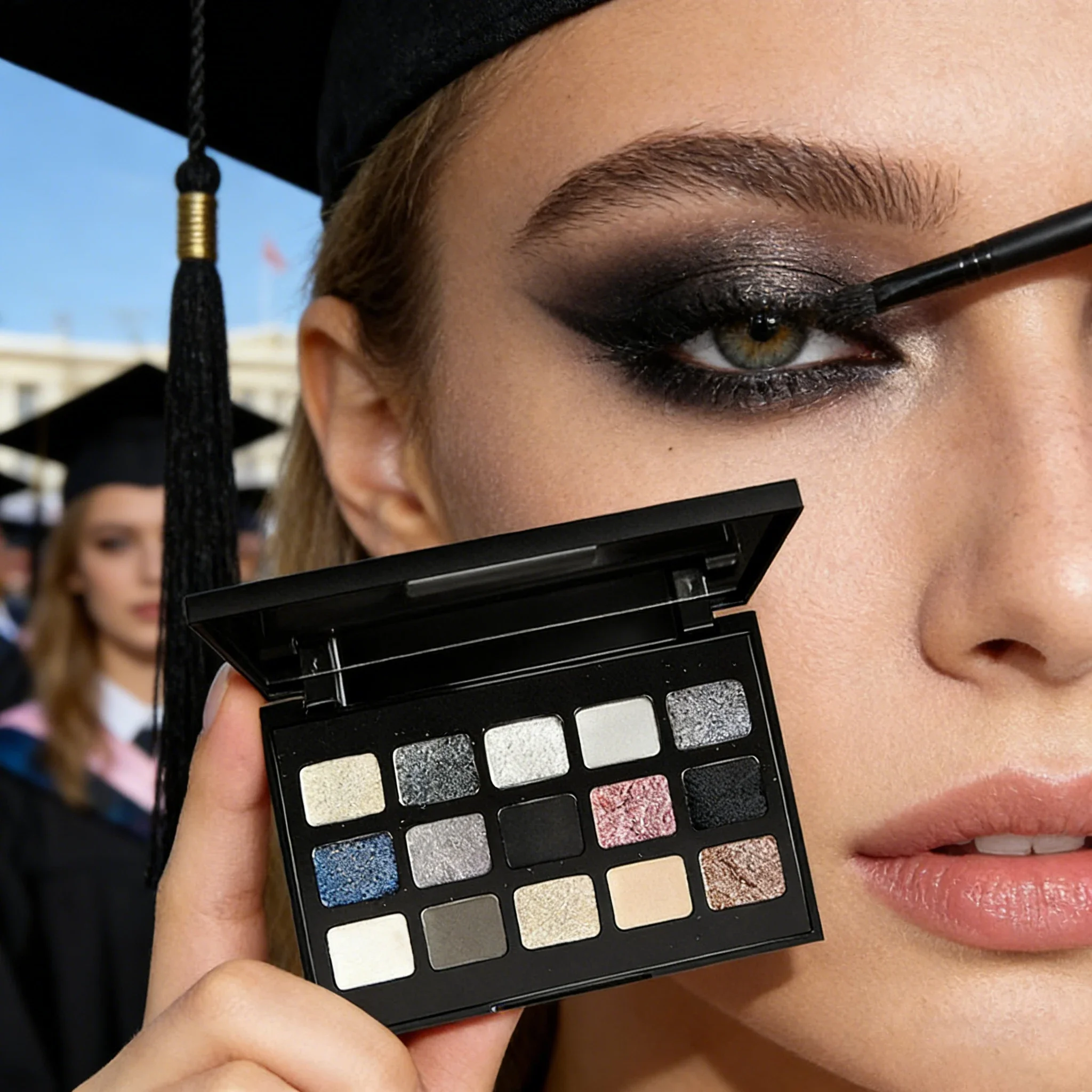 Paleta de Sombras de Ojos MGL Black Satin de 15 Colores, Gris Brillante, Estilo Smoky Dark Punk Metal, Maquillaje para Cosplay, Graduación y Fiestas