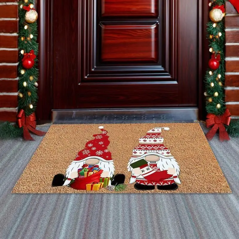 VIKAMA Rustic Christmas Gnome Welcome Mat Tomte Gnomes with Gifts Doormat Front Porch Entry Rug Xmas Holiday Home Decor