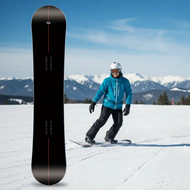 

Premium Adult Snowboard for All Mountain Terrain and Freestyle Riding with Wood Fiberglass Construction in Black Colorway