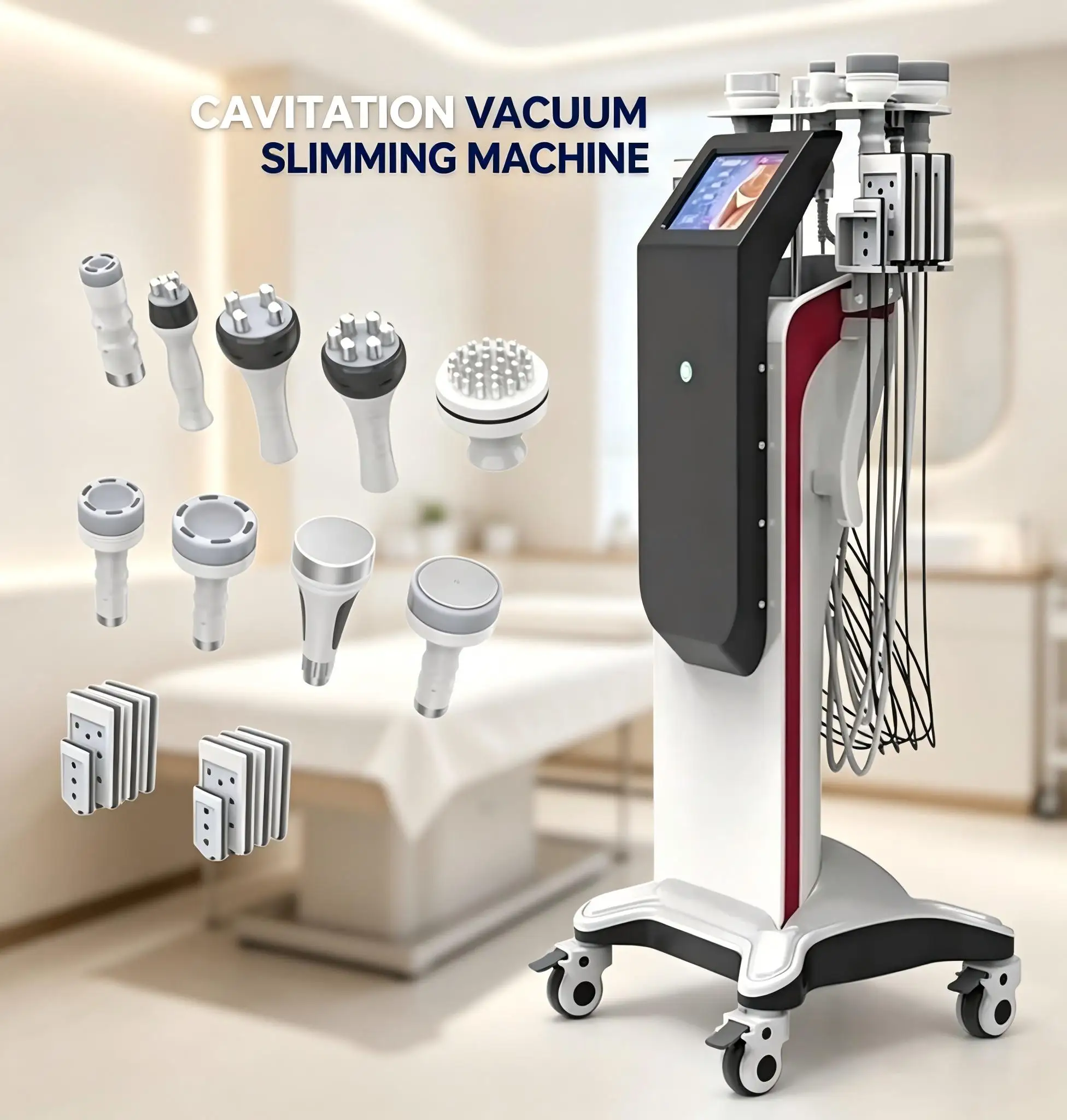 Professional Cavitation Vacuum Slimming Machine, Multi-Handle Body Contouring Device, Fat Reduction & Cellulite Removal Beauty Equipment, Skin Tightening Massage System with Lipo Laser Pads, Great for Spa, Beauty Salon & Professional Body Treatment