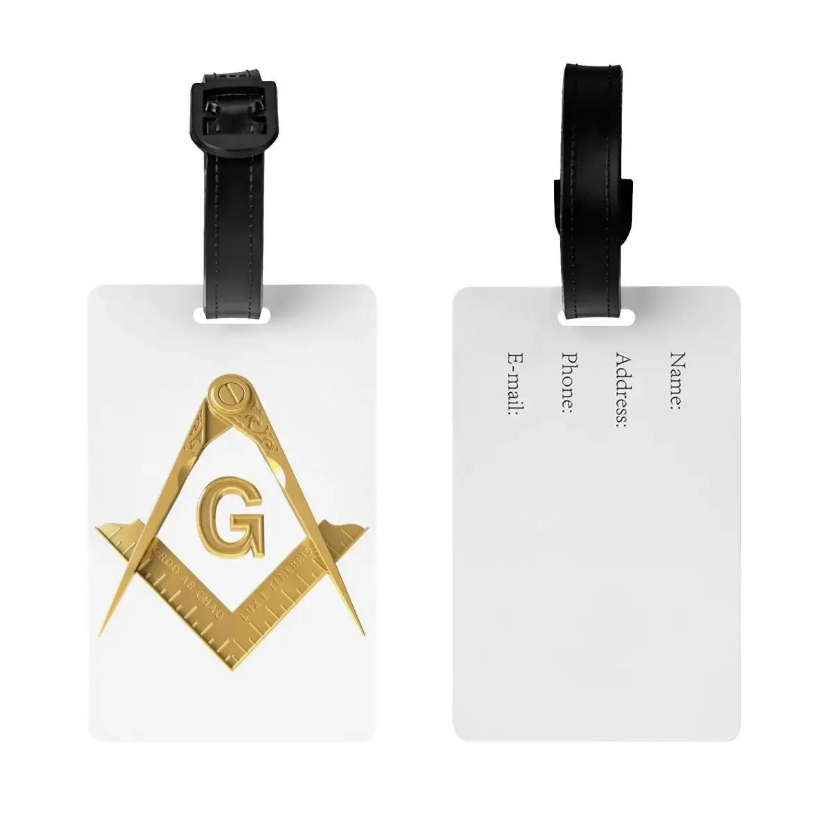 Custom Gold Freemason Logo Luggage Tag With Name Card Masonic Mason Privacy Cover ID Label for Travel Bag Suitcase