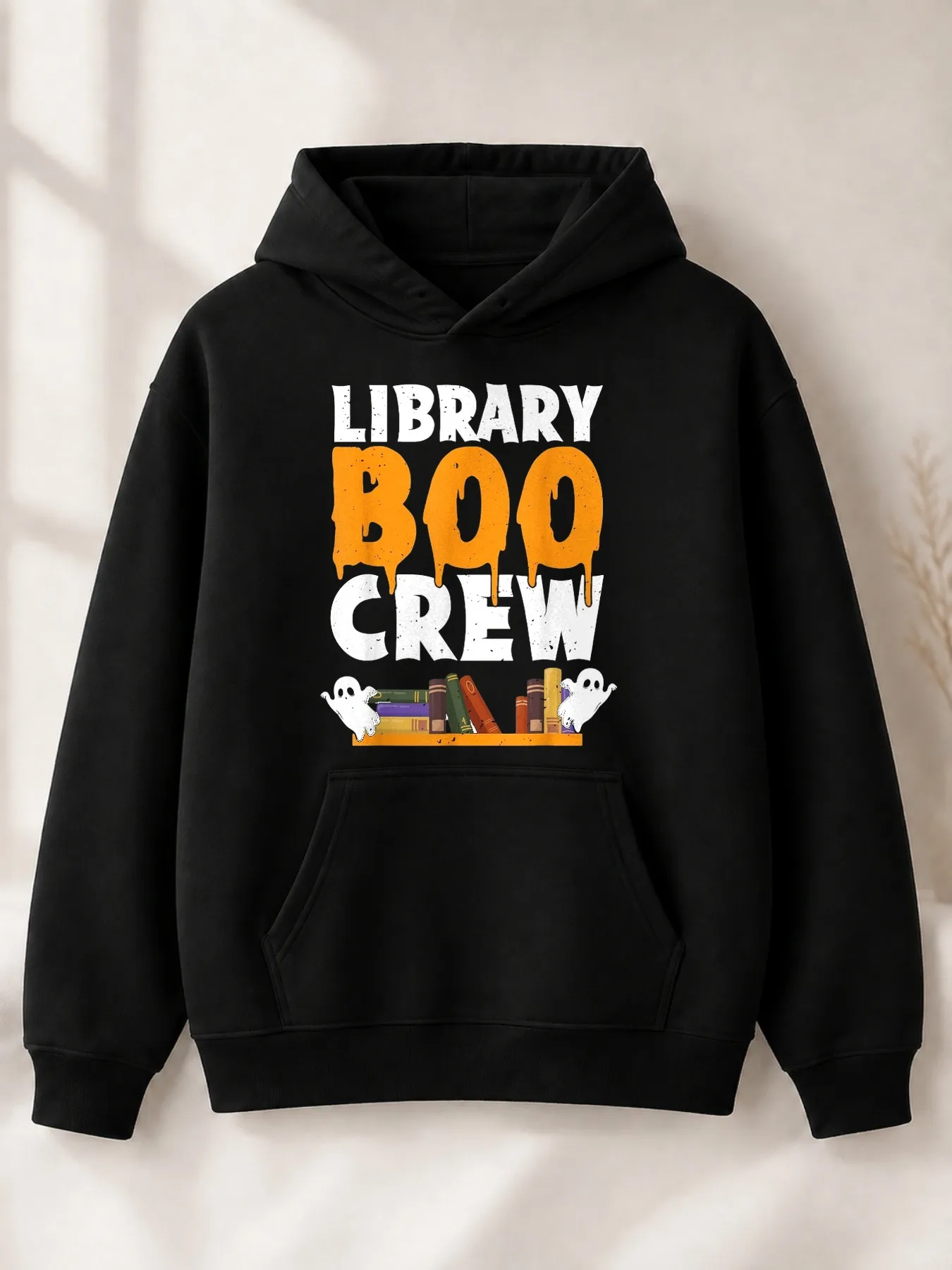 Men's Hoodie Halloween Library Boo Squad Design Autumn/Winter Season Gift for Book Lovers and Librarians