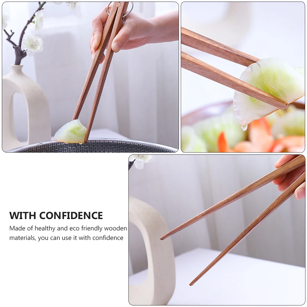 

1Pcs Food Tongs Wooden Kitchen Cooking Barbecue Toast Bread Dessert Tongs Heat Resistant Eco Friendly Food Clip