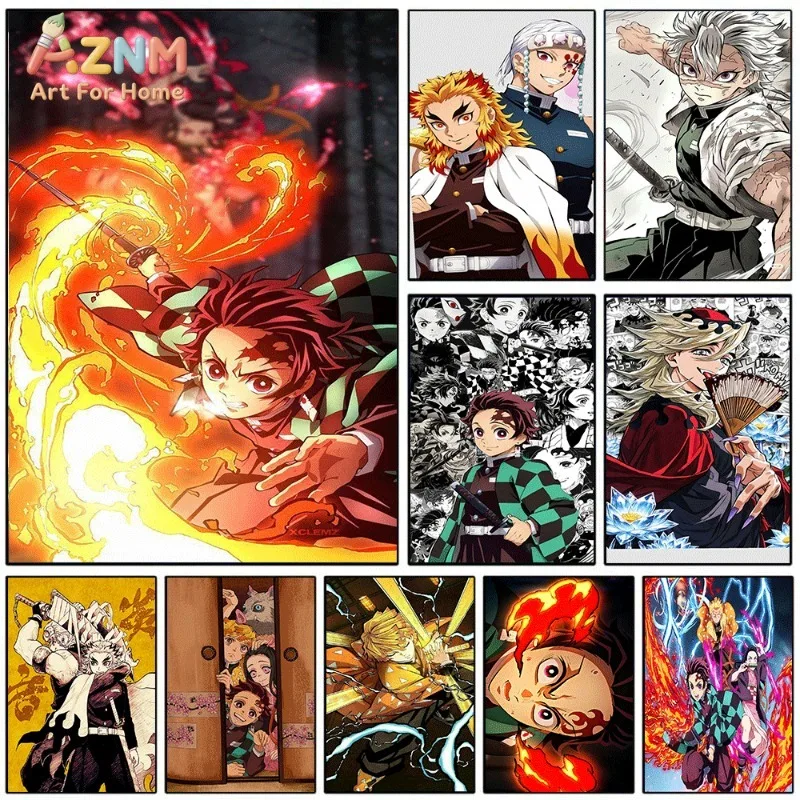 Demon Slayer Tanjiro Fire Breathing Tengen Sanemi Douma Anime Canvas Wall Art Unframed Single Canvas Print Wall Painting Home De