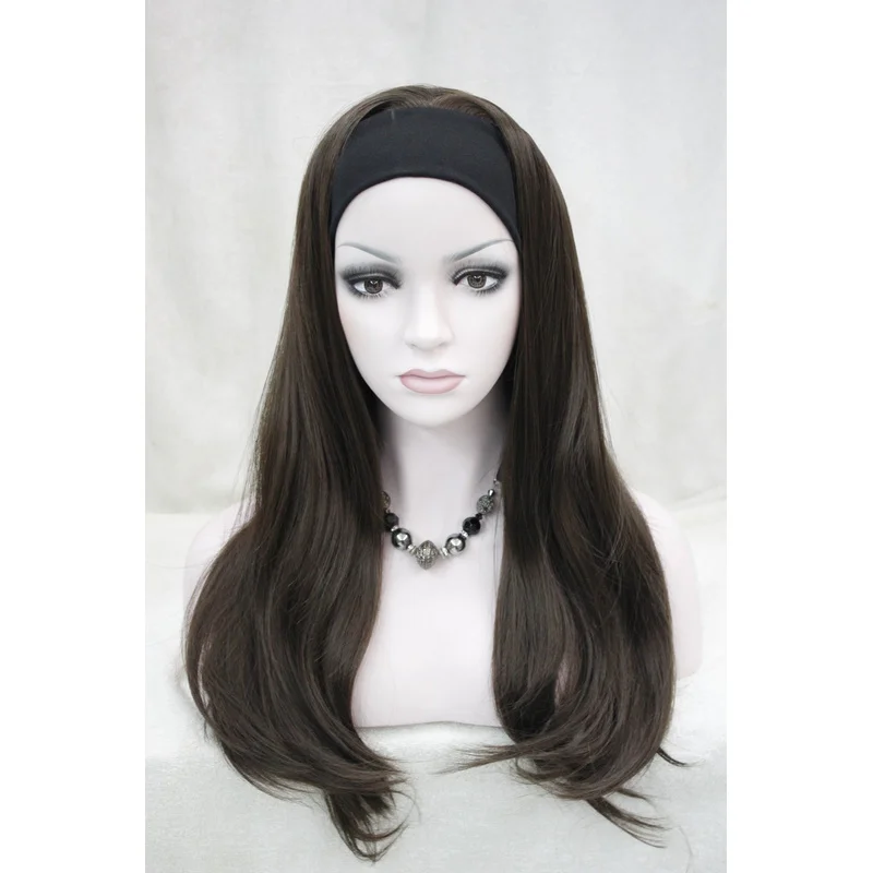 

Модный 3/4 с повязкой на голову Коричневый прямой синтетический женский полупарик