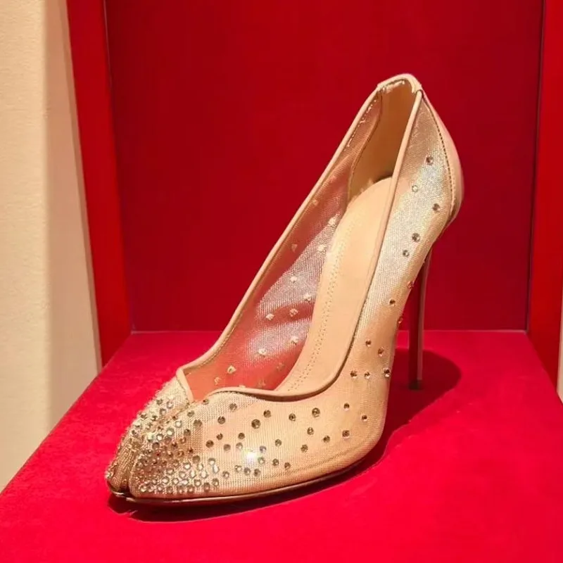 

Fairy style sexy lace high heels, slim heels, rhinestone mesh,split toe single shoes,breathable mesh shoes for spring and summer