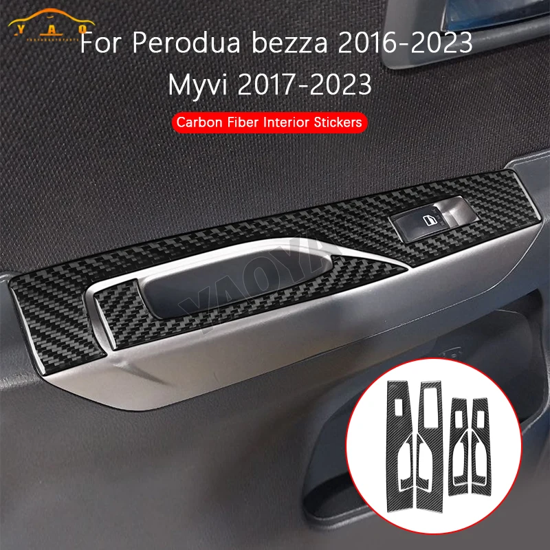 

Углеродное волокно для Perodua Bezza Myvi 2016-2023, переключатель подъема окна автомобиля, панель управления, накладка, наклейка, автомобильные аксессуары