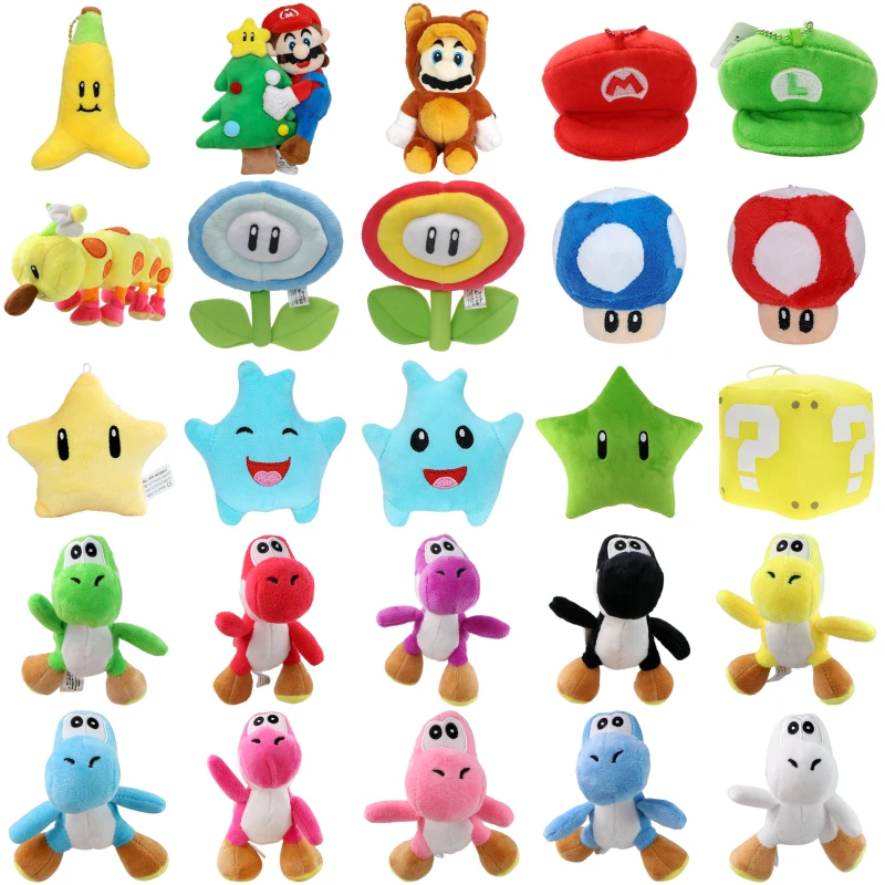 Kawaii Mario Luigi Green Yoshi Super Star Plush Toys Keychain Cute Triple Bananas Ice Fire Flowers Anime Peluche Dolls Pandents