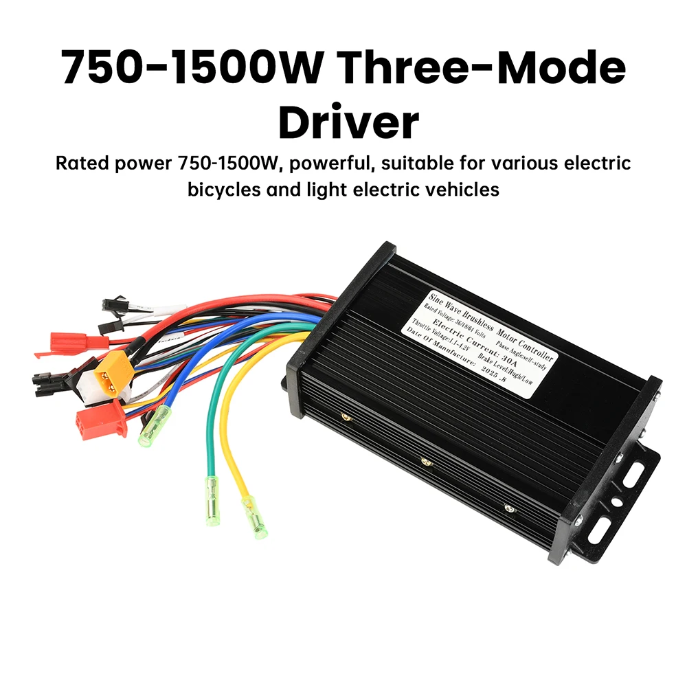 36V 48V 64V 30A 750-1500W Sine Wave Three-Mode Brushless Motor Controller, Suitable for SM-Connector-Equipped Electric Bicycles