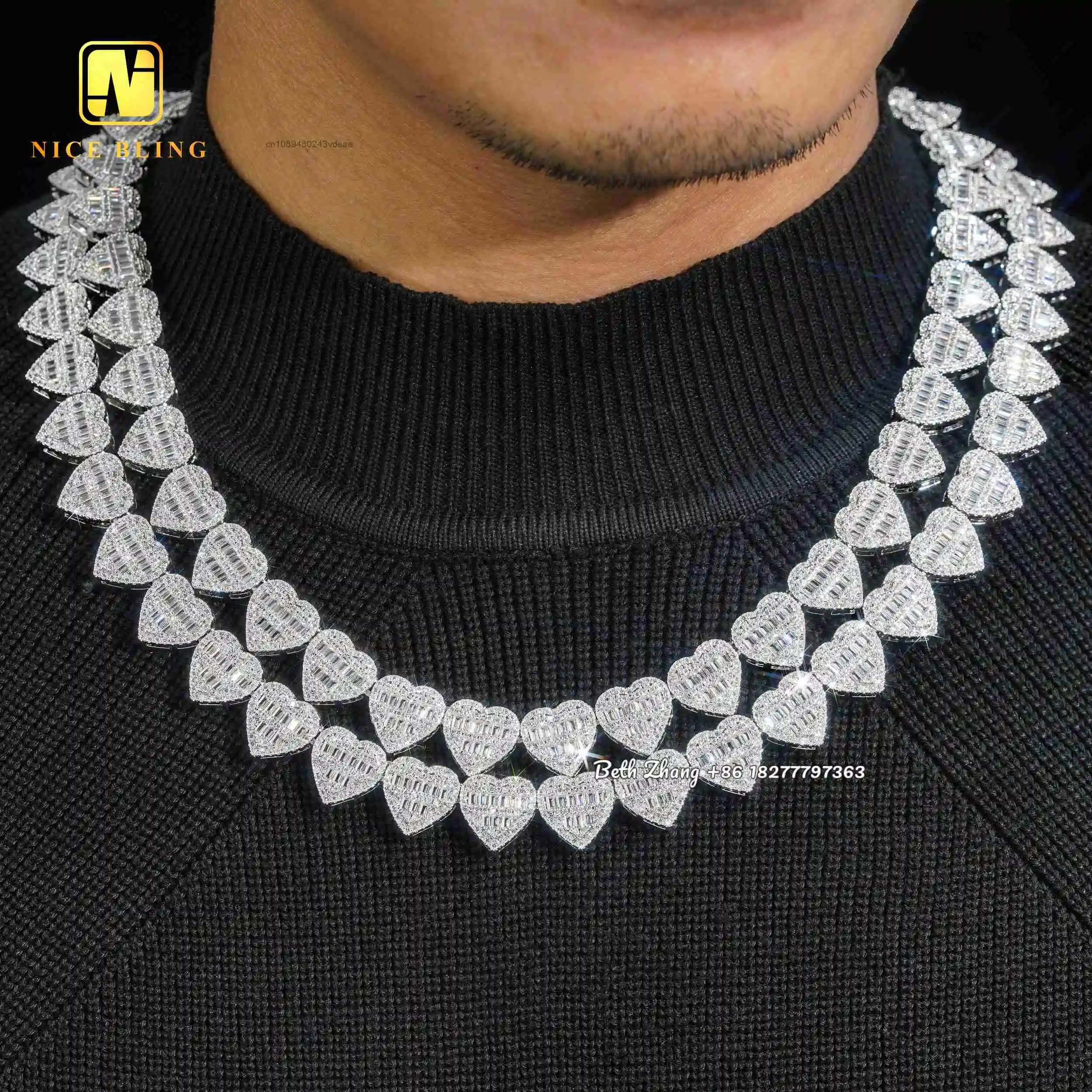 Price Cheap Heart Shape Cuban Chain Iced Out Jewelry HipHop 18K Gold Plated Cuban Necklace Bracelet Brass Moissanite Diamond Cub