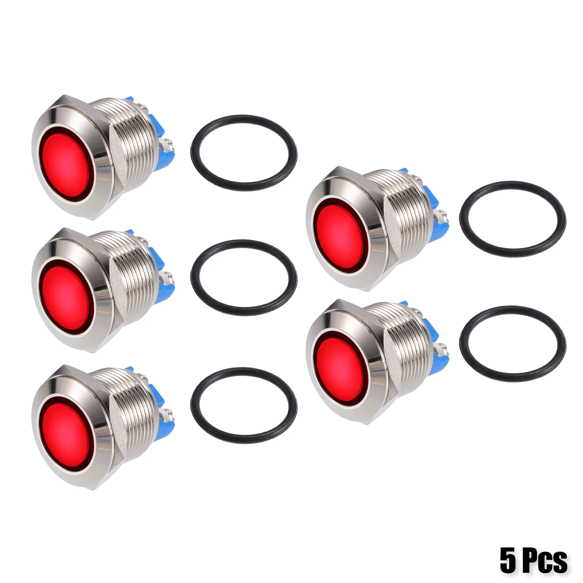 UXCELL 5 Pcs LED Indicator Light 19mm 12V AC DC Metal Shell Waterproof Pilot  Dash Signal Lamp for Car Truck Boat Interior Red