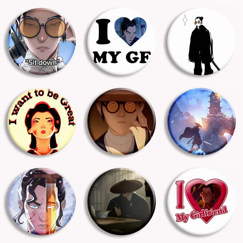 58mm B-Blue E-Eye S-Samurai Mizu Meme Button Pin I Love My Boyfriend Mizu Creative Funny Badge Brooch Cosplay Decor Fans Gift