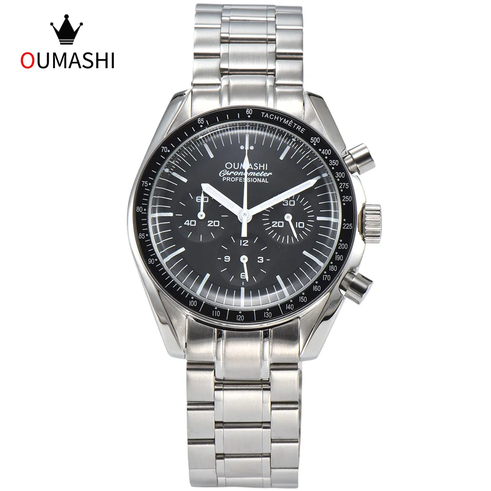 40mm Man Moons Watches VK63 Aluminum Bezel Men's Watch Miyota Movement Sapphire Mirror Watch for Speedmaster