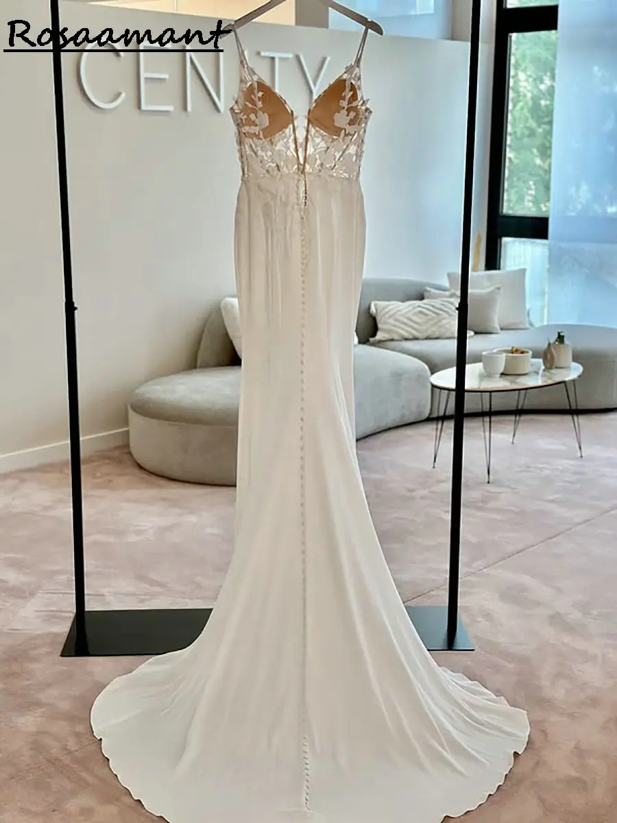 Robe de mariée sirène, Illusion, bretelles Spaghetti, sans manches, avec des Appliques en dentelle, robes de mariée de campagne, 2025