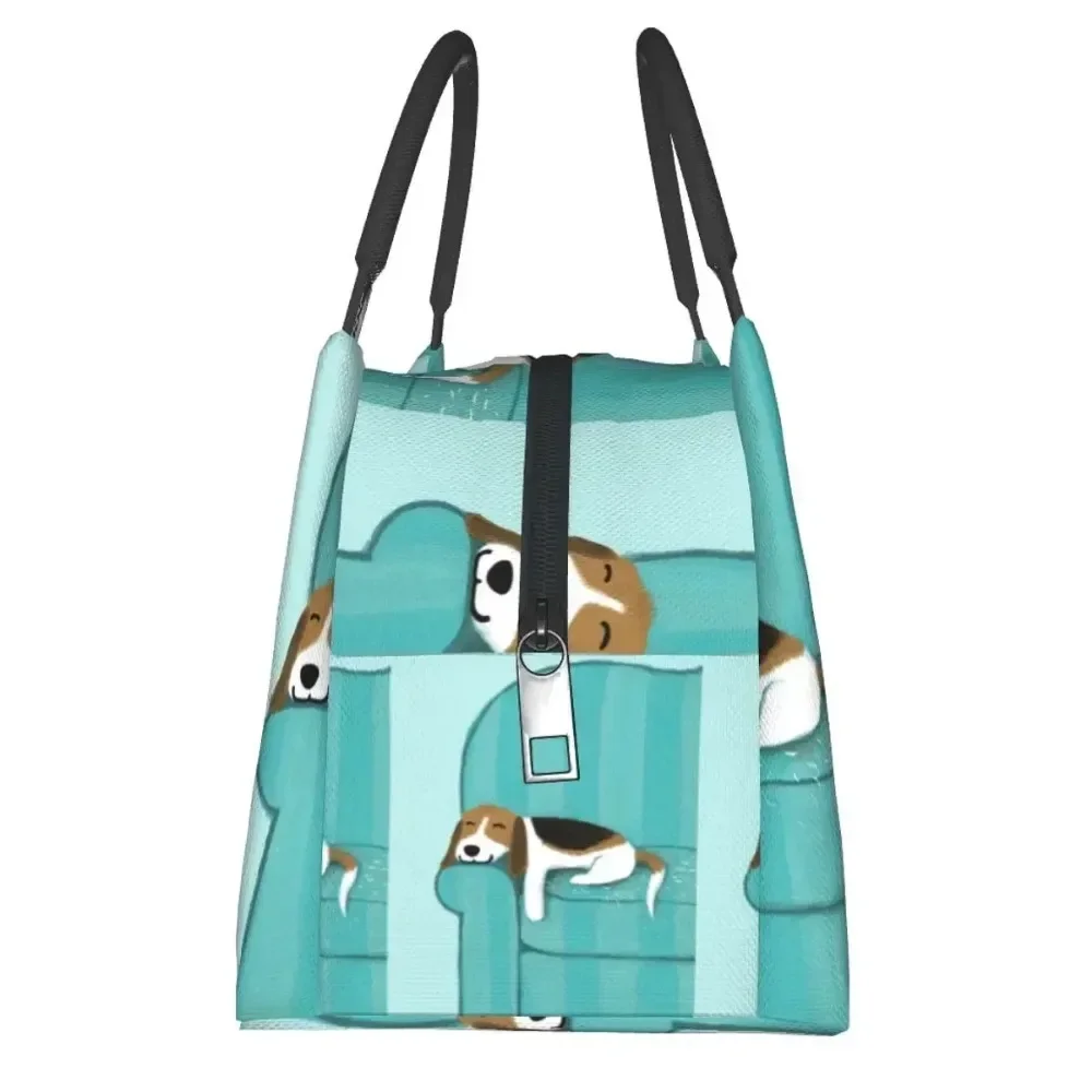 Happy Couch Dog Leuke Beagle Gooi Lunchtassen Geïsoleerde Bento Box Lunch Tote Picknickzakken Koeler Thermische Tas voor Vrouw Kinderen