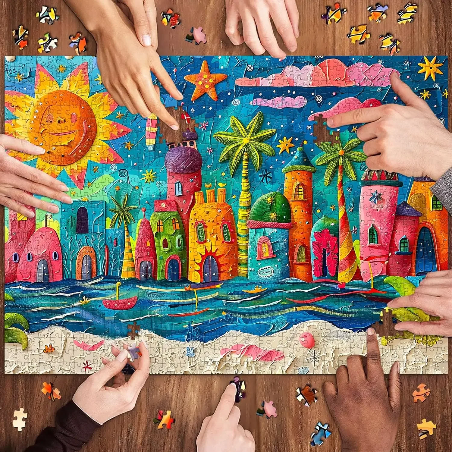 120/300/500/1000 Teile Strand Ölgemälde Puzzles für Erwachsene Home Decor Spiele Familie Spaß Boden Puzzles Lernspielzeug