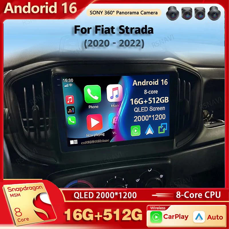 Android 16 Car Radio Multimedia Player For Fiat Strada 2020 2021 2022 Auto Wireless Carplay Car Stereo DSP wifi+4G Ai voice 2Din