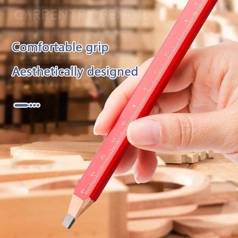 1/3/6/12PCS Elliptical Woodworking Pencils With Scale Flat Mark Pencils Black/Red Thick Core Hand Tool DIY Accessories New