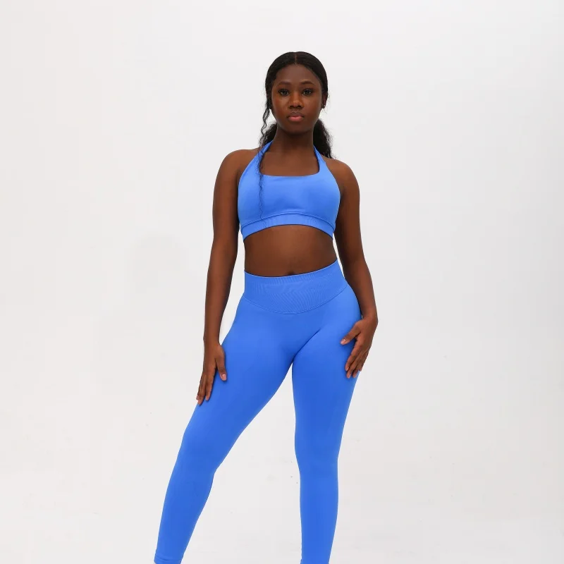 

Dyfyne женский комплект для тренировок из 2 предметов, бесшовные леггинсы для йоги с высокой талией, спортивный бюстгальтер с лямкой на шее, подтягивающий ягодицы, спортивный костюм ​