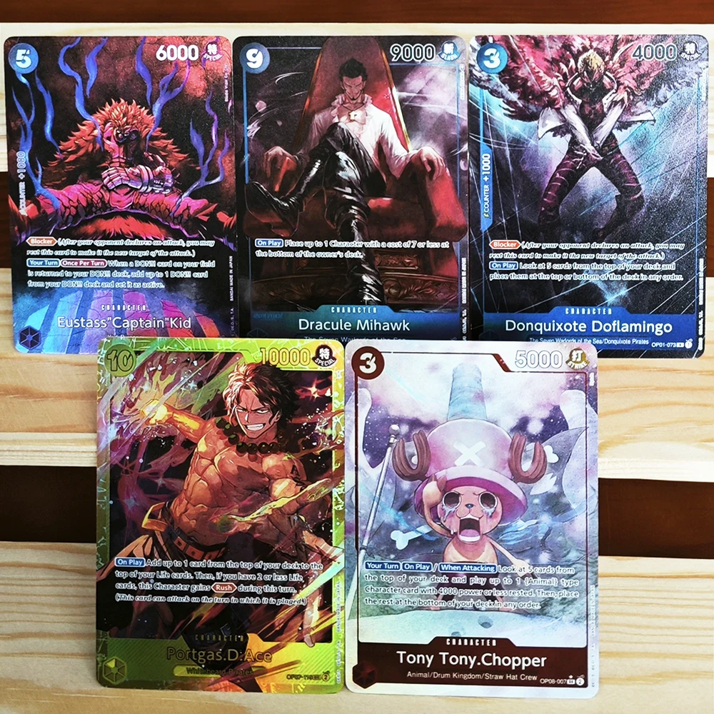 

ONE PIECE OPCG Rare Exclusive Foil Game Anime Collection Cards Ace/Tony Chopper/Dracule Mihawk/Eustass Captain Kid/Doflamingo