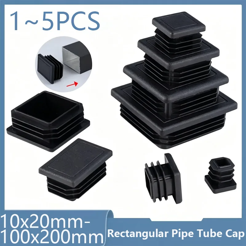 Schwarze quadratische Kunststoff-Endkappen, Rohrstopfen, Möbelfüße, Innenstopfenabdeckung 10x20mm-100x200mm