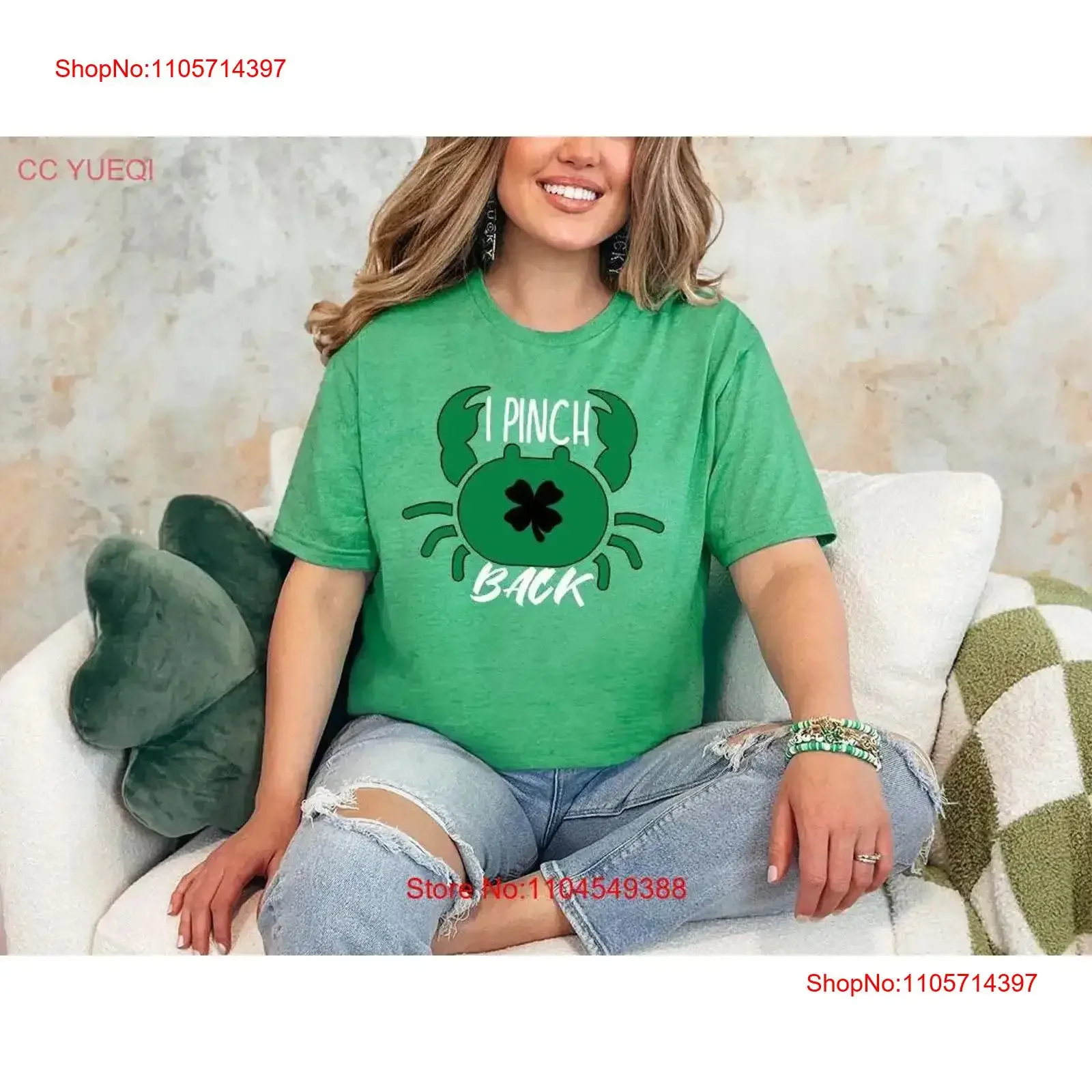 I Pinch Back Crab T Shirt Funny St Patricks Day Lucky Shamrock s Irish Women vintage Washed Soft Top For Everyday Wear