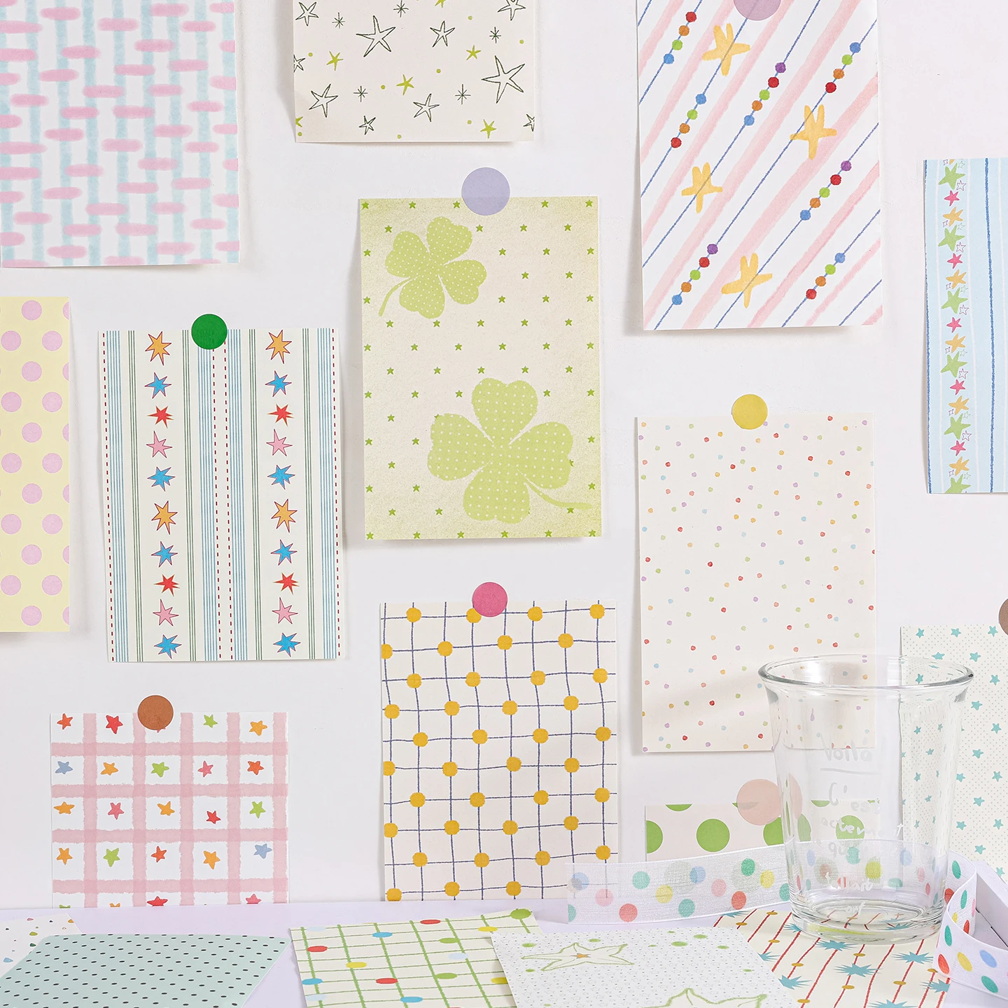 100 Stück Niedliches Muster Doppelseitiges Papier, Sternchen-Polka-Dot Scrapbooking-Papier – Detail 4
