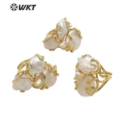 WT-MPR038 WKT 2022 Hot Style Freshwater Pearl Finger Ring Gold-Plate Fashion Adjustable Beautiful Women Trend