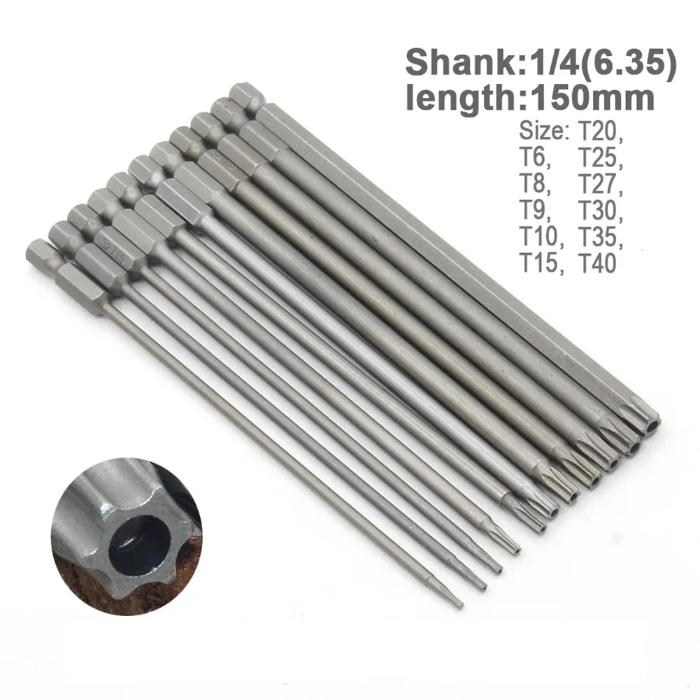 11pcs 150mm Long Magnetic Torx Screwdriver Bits Electric Screwdriver Head T8 T9 T10 T15 T20 T25 T27 T30 T35 T40