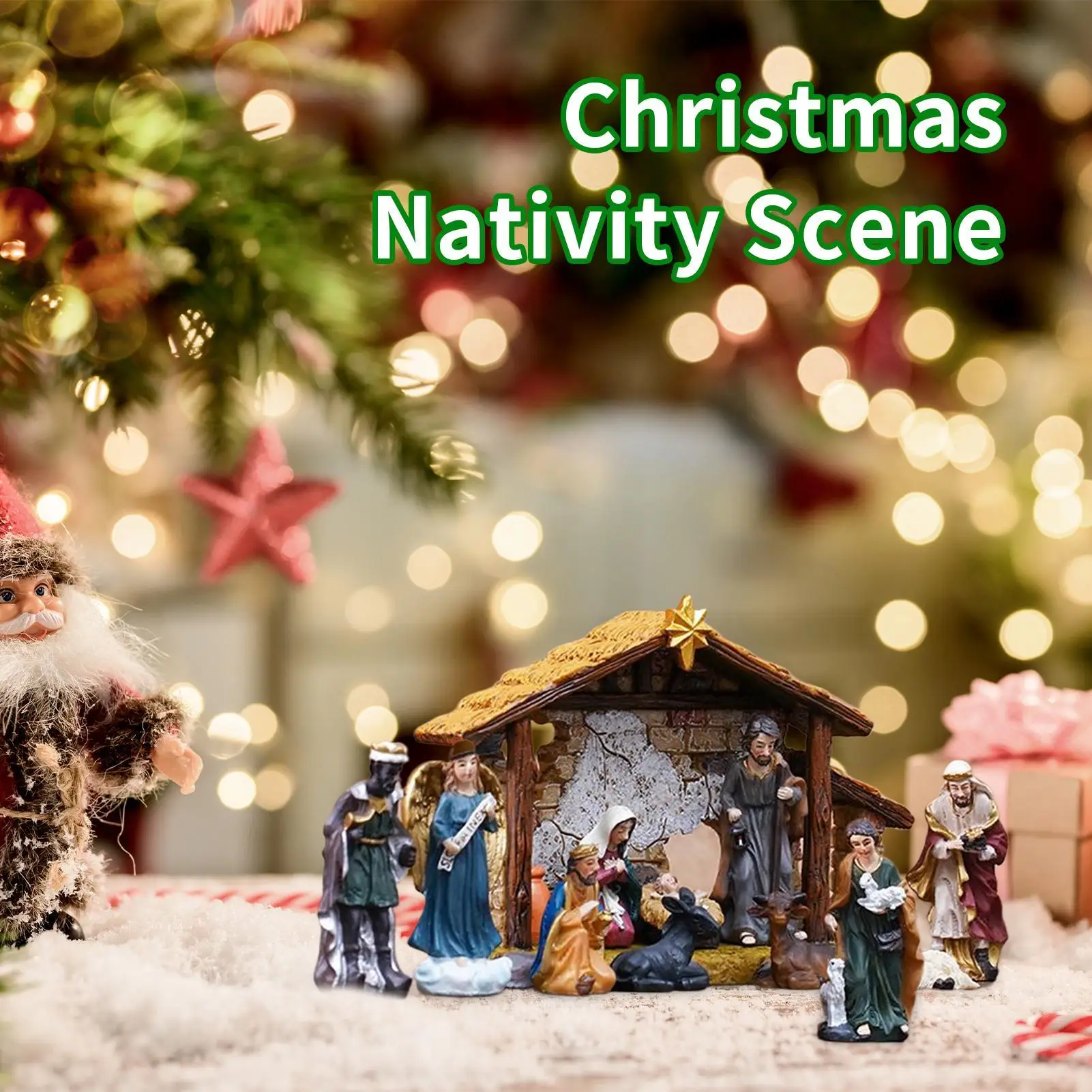 Nativity Set 12 Pieces Holiday Jesus Birth Resin Nativity Decorations Manger Sculptures Ornament Statue for Christian Families