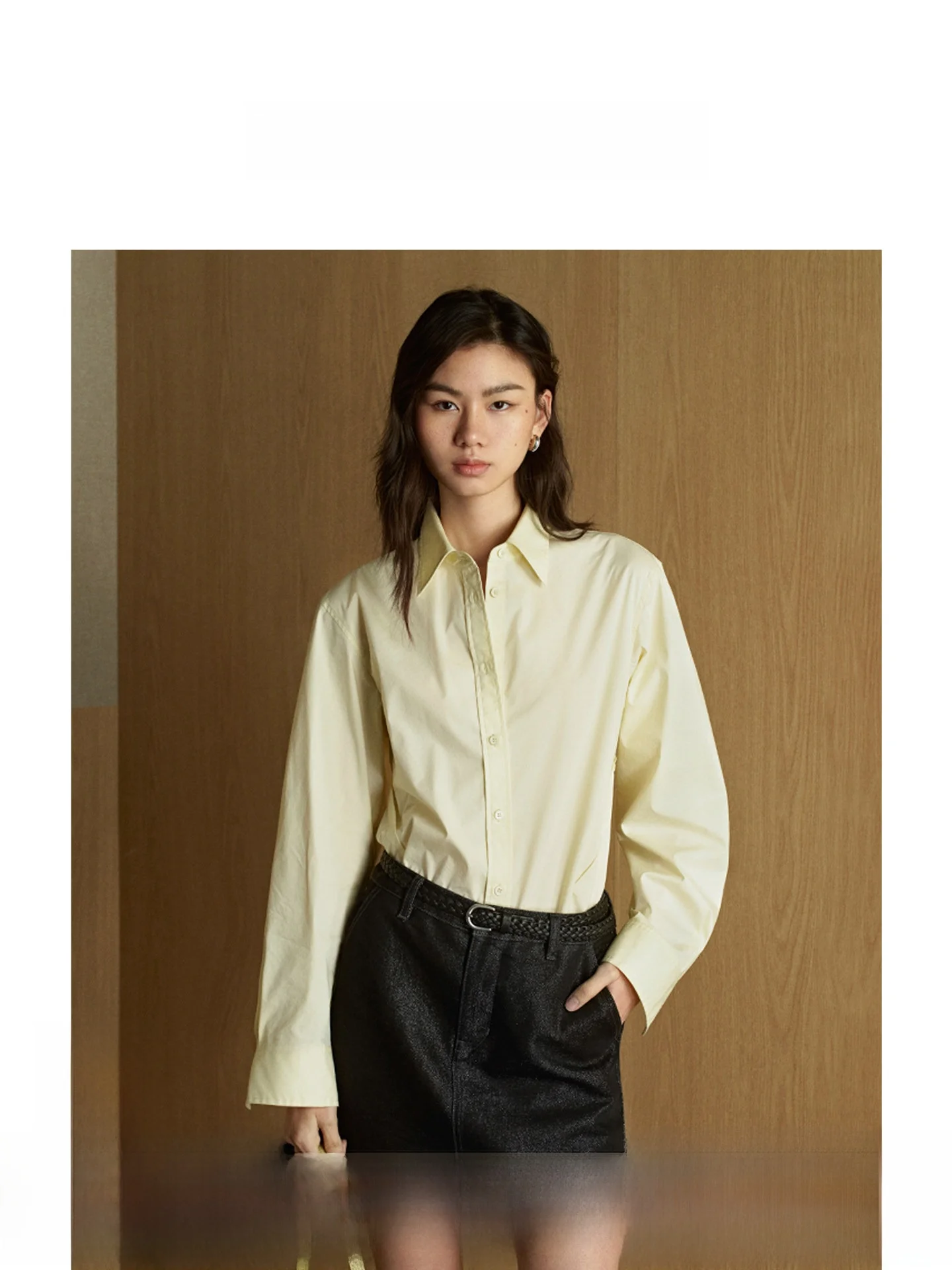

ZhiZhi YuLiuChun Women's Shirt Wide Sensation Cotton Waist Inward Yellow Magnolia Spring Summer New Style Simple Style