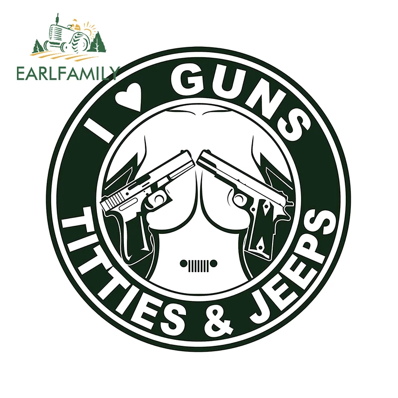 EARLFAMILY 13cm x 13cm I Love Guns and Titties Car Sticker Funny Gun Titts Car Styling Vinyl Offroad Trunk Decal Car Accessories