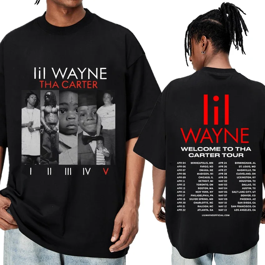 

Rapper Lil Wayne Album Double Sided print T shirt Men Women vintage Oversized Tops Unisex summer Hip Hop short sleeve t-shirts