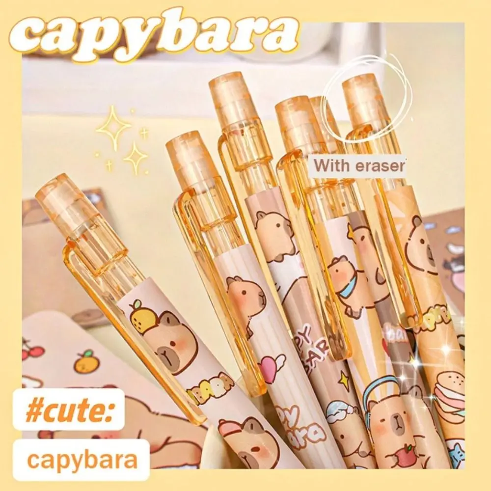 

6PCS INS Kawaii Capybara Mechanical Pencil Aesthetic Writing 0.5mm Automatic Pencil Cute With Eraser Propelling Pencil Kids