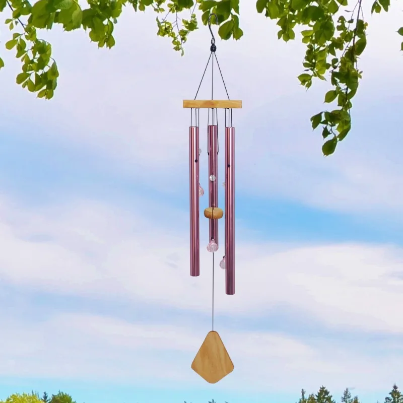 Creative triangular wooden top wind chimes outdoor pendant wind chimes crystal beads glass beads