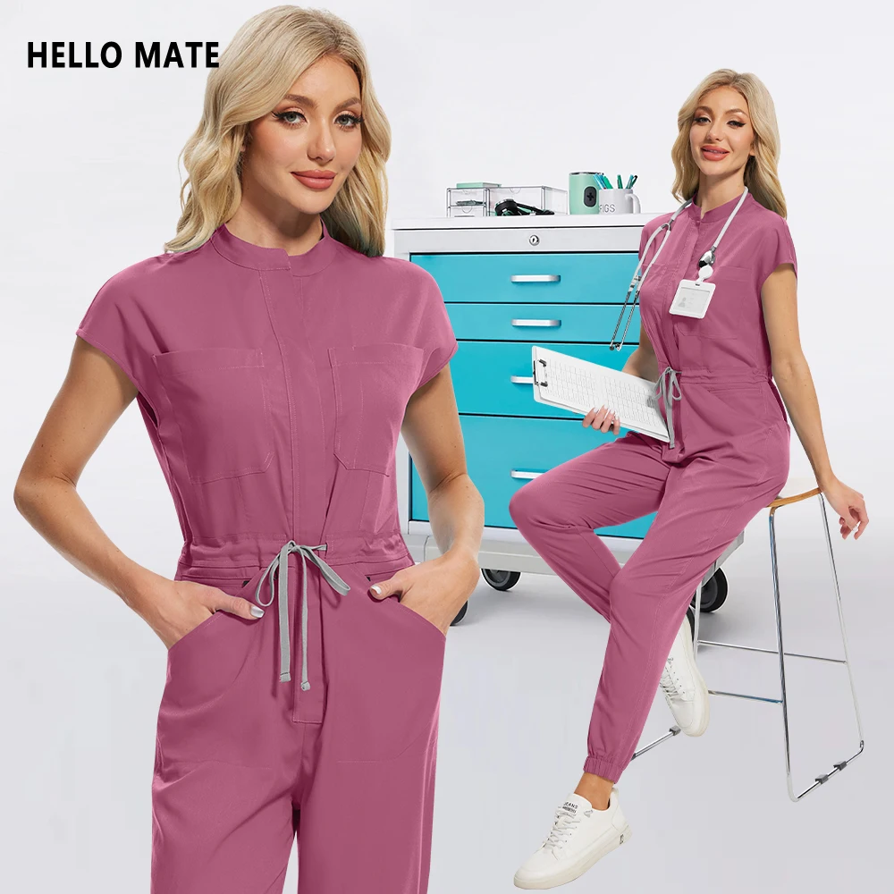 

Wholesale Beauty Jumpsuit Medical Apparel Scrub Uniform Women Short Sleeve Overalls Hospital Clothing Nurse Uniforms with Pocket