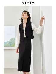 Vimly Womens Elegant Outfits Patchwork Black Blazer Jacket and Midi Skirts Set for Office Wear 2024 Fashion Two Piece Sets M5910