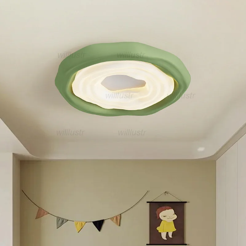 Beige Green Cookie LED Ceiling Lamp Full Spectrum Eye Protection PE Light Hotel Cafe Bar Bedroom Creamy Style Iron Lighting