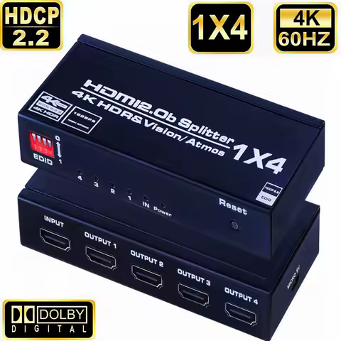 HDMI Splitter 1 in 4 Out 4K 60Hz HDMI 2.0 Splitter 1x4 Audio Video Distributor Box Full Ultra HD HDR HDCP 2.2 For PS5 Blu-Ray