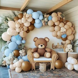 85pcs Blue Brown Nude Balloon Garland, Blue Coffee White Sand Pastel Balloon Kit for Teddy Bear Baby Shower Birthday Decoration