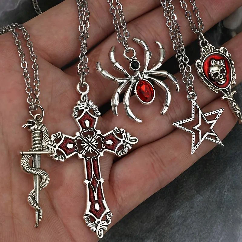 Conjunto de collar con cruz gótica y esqueleto de araña Y2K, joyería punk para chicas geniales, cadena oscura para la clavícula, regalo moderno de Halloween para mujeres