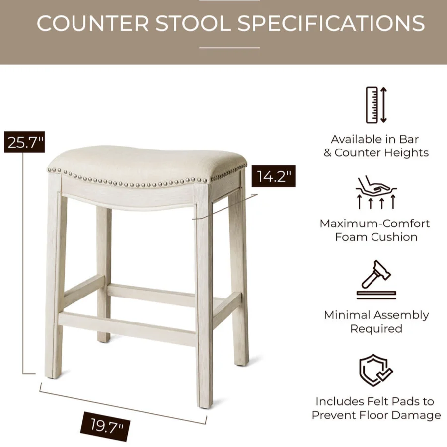 Adrien Saddle Backless Bar Stool, White Oak, Counter Height(Open Box)