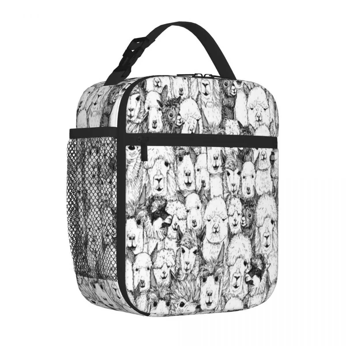 Bestselling Just Alpacas Black White Teen Style Snack Bag Office Picnic Break Cooler Lunch Bag