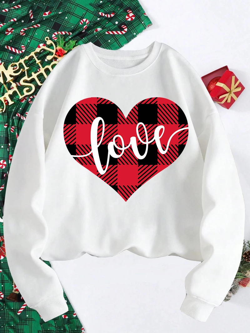 Christmas Sweatshirts Men Heart Love Printing Casual Hoodies Fleece Warm Crewneck Loose Pullovers Festival Red Clothes Man Tops