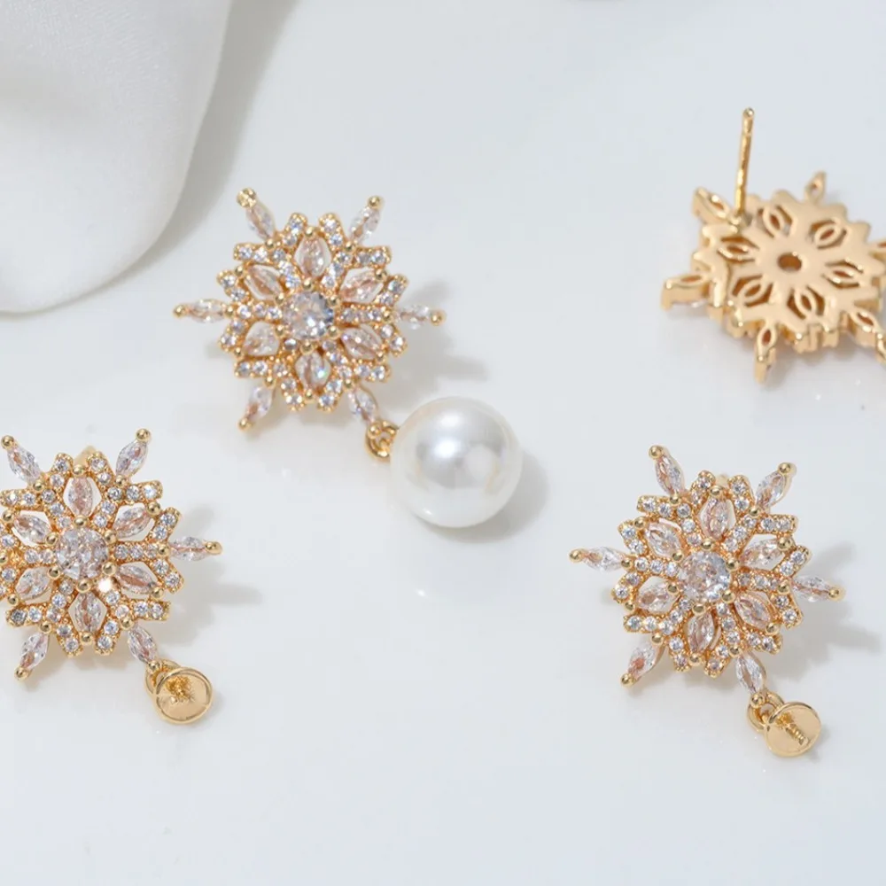 

Цирконовые медные бусины 14-каратного золота, снежинка, полуотверстие, серьги-держатели для очного яблока с подвеской, аксессуары для ушей ручной работы «сделай сам»