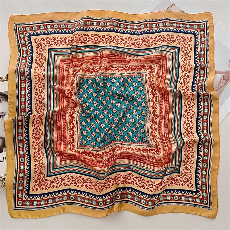 Luxury Print Satin Silk Square Scarf for Women Shawl Hijab Neckerchief Female Hair Ribbon Headband Fashion Wrap Bandana 2026 New view 5