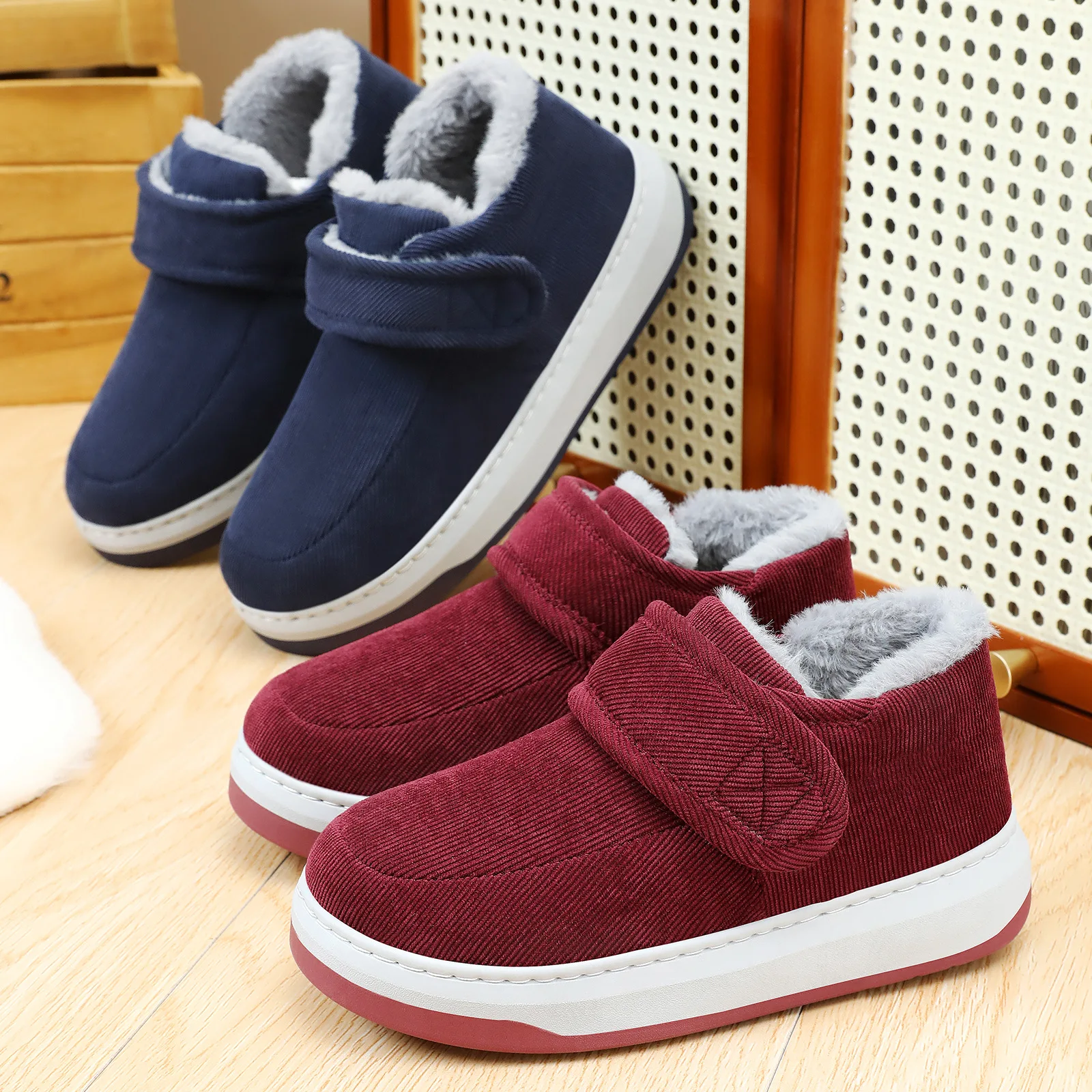 الرجال الشتاء اليدوية أحذية قطنية عالية الجودة الانزلاق على صوف مبطن سميكة أبي أحذية دافئة المطاط القاع عدم الانزلاق حذاء كاجوال
