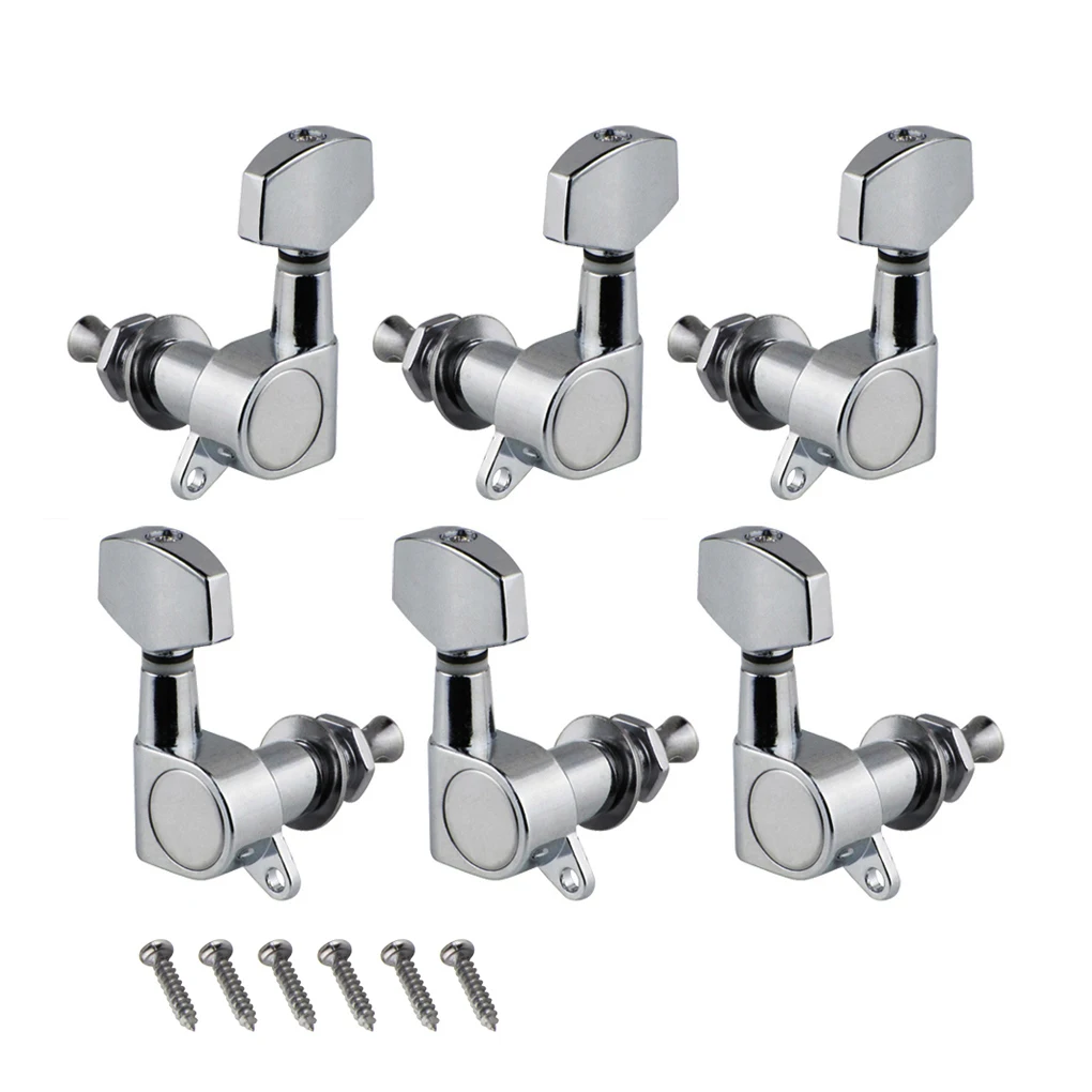 FLEOR Set of 3x3 Tuning Pegs Acoustic Guitar Machine Heads Tuners Keys 3L3R,Chrome/Black