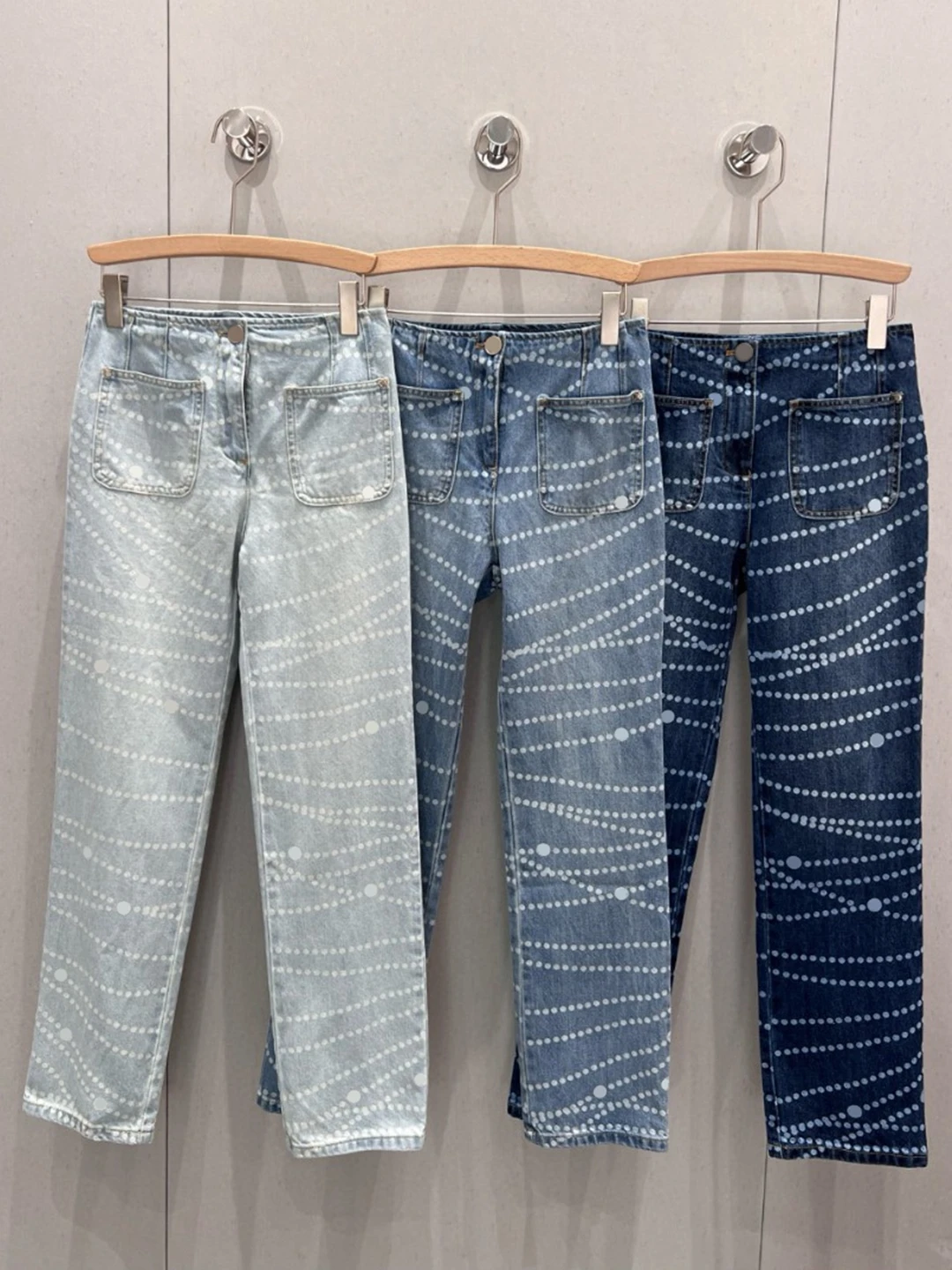 

25SS New Retro Laser Chain Print Double Pocket Denim Jeans